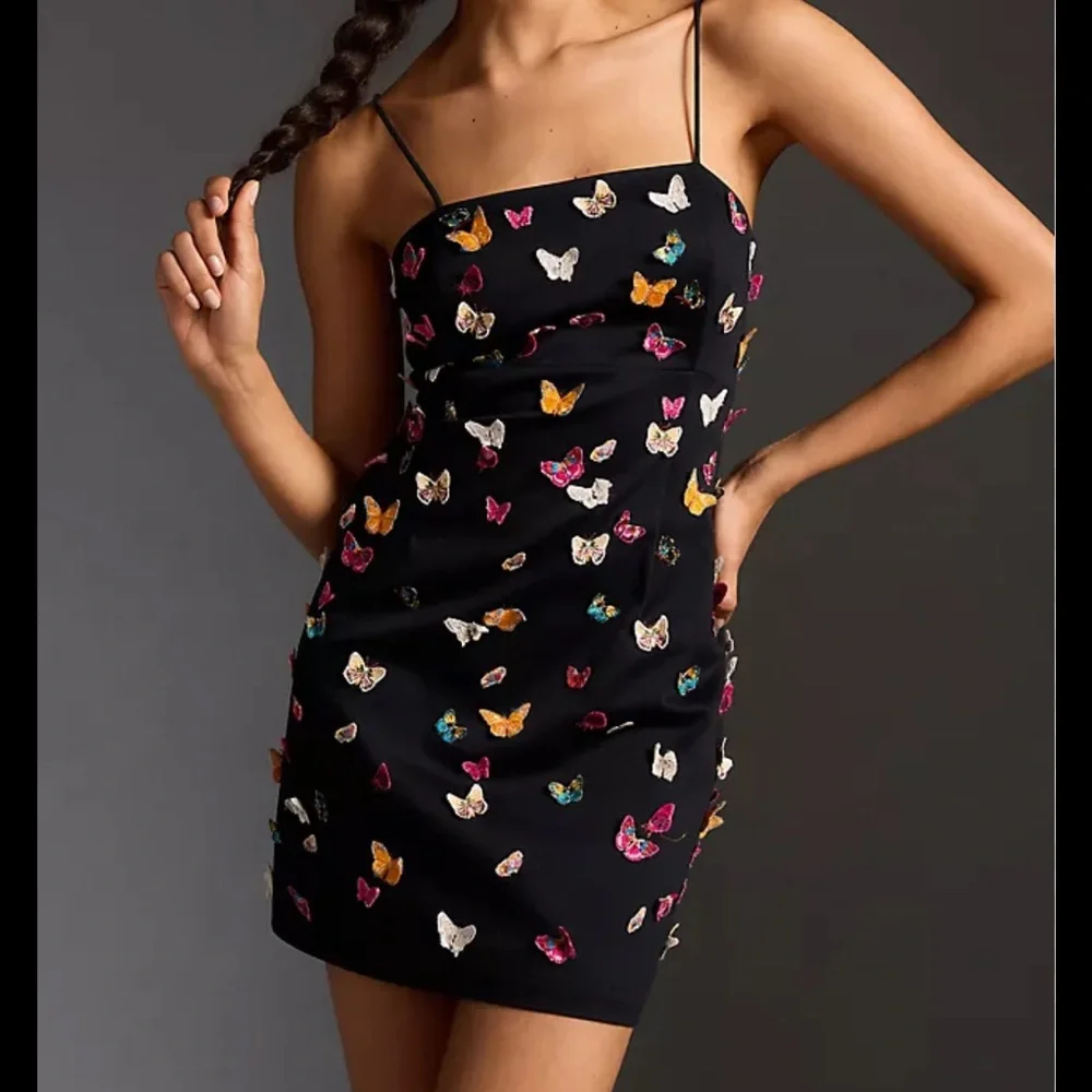 NWT Maeve by Anthropologie The Brynne 3D Spaghetti Strap Dress Black Butterfly 2 - Picture 4 of 15
